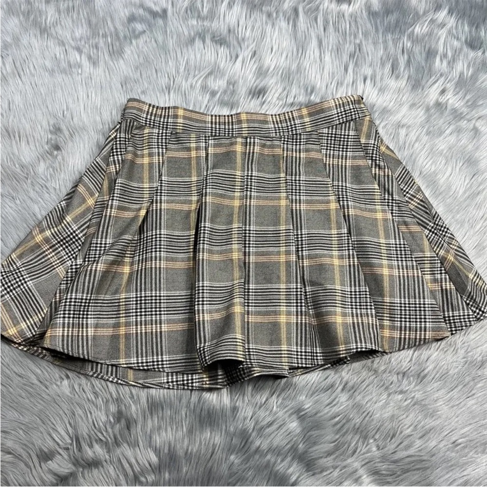 Garage Jupe Brittany Pleated Skirt FALL Brown Yellow Plaid Size Large